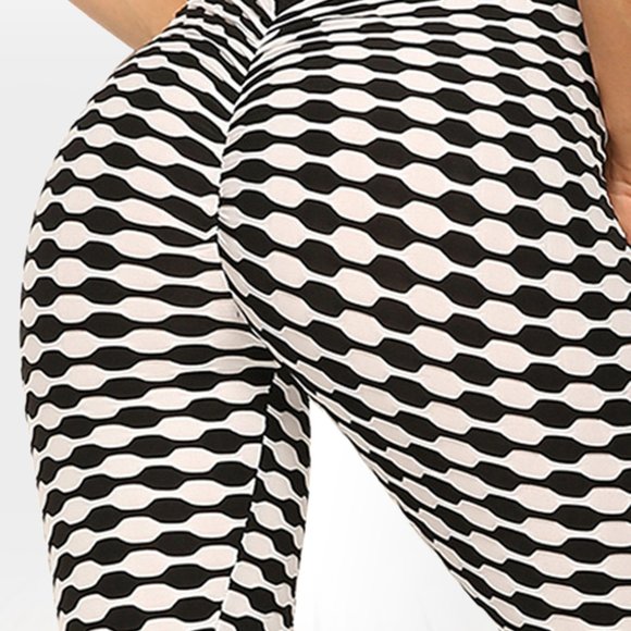 Booty Lift Waves - Black/White - Printed Brazilian Style Women's Leggings Large - Picture 1 of 2